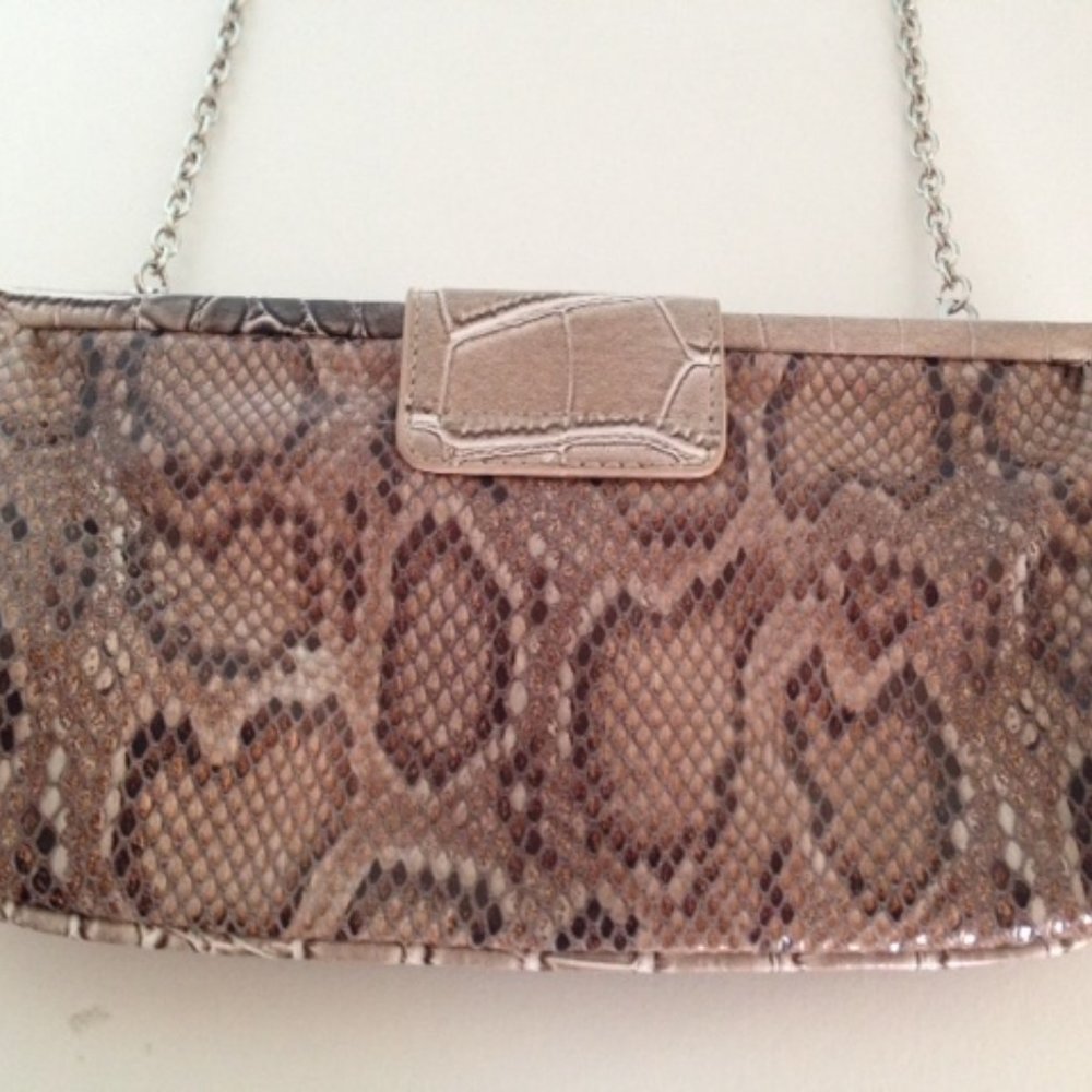 SONDRA ROBERTS Purse Faux Snakeskin Clutch Long Chain